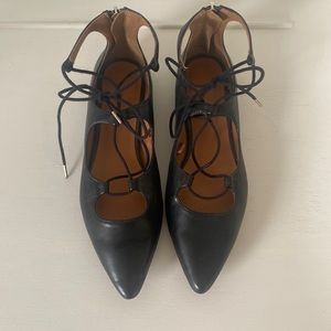 Black Lace-up Pointed Toe Flats